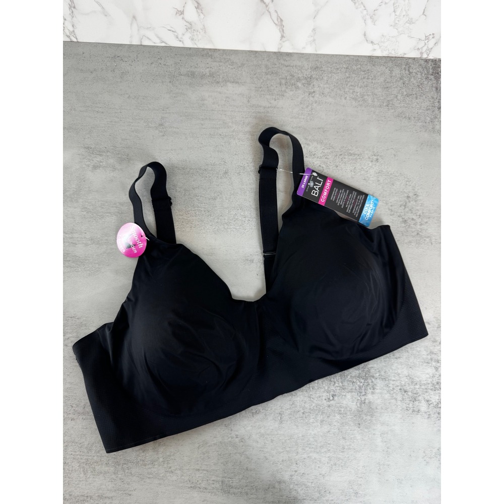 Bali Bra Womens 2XL Black Comfort Revolution Underwire Smooth Under DF3498